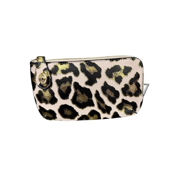 Jen And Co Zippered Wallet Blush Leopard Gold Metallic Twist Lock Vegan NWT - Picture 1 of 6